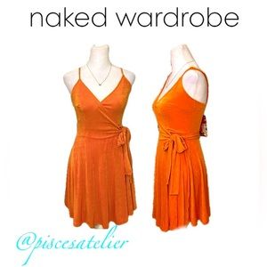Naked Wardrobe Orange Sleeveless Wrap Dress, Women’s Size Small
